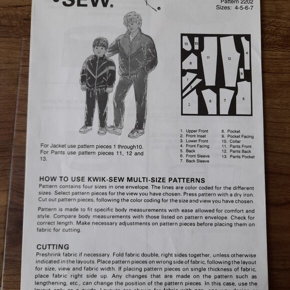 Vintage 90s Children's Jacket & Pants Sewing Pattern Kids HipHop Tracksuit 2202 - Picture 9 of 9